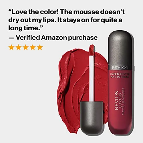 REVLON Ultra HD Lip Mousse Hyper Matte, Longwearing Creamy Liquid Lipstick in Red / Coral, Sub-Saharan (855), 0.2 oz