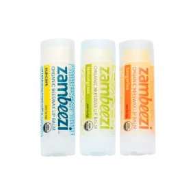Zambeezi Organic Beeswax Lip Balm Variety Pack of 3